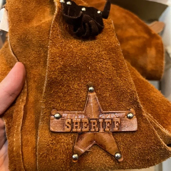 Vtg Authentic Western Outfits For JR. Cowboys Cowhide Chap Vest Fringed Studs B